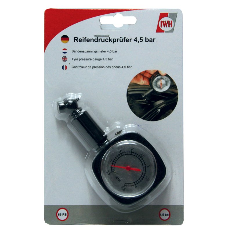 IWH tyre pressure gauge, black, analogue, 4.5 bar